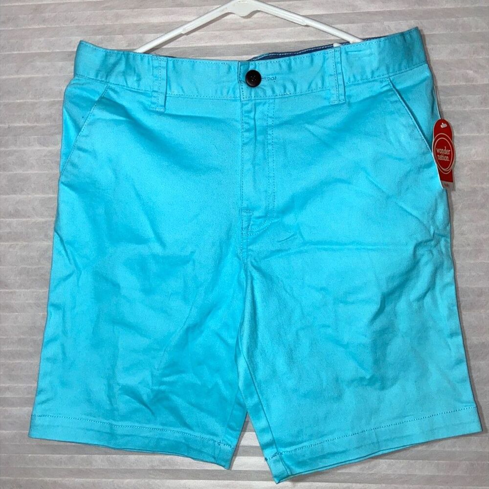 WONDER NATION Boys 16 Husky Flat Front Shorts • Blue